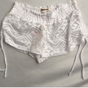 Miken white mesh swim cover up shorts with tie sides